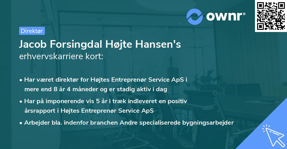 Jacob Forsingdal Højte Hansen's erhvervskarriere kort