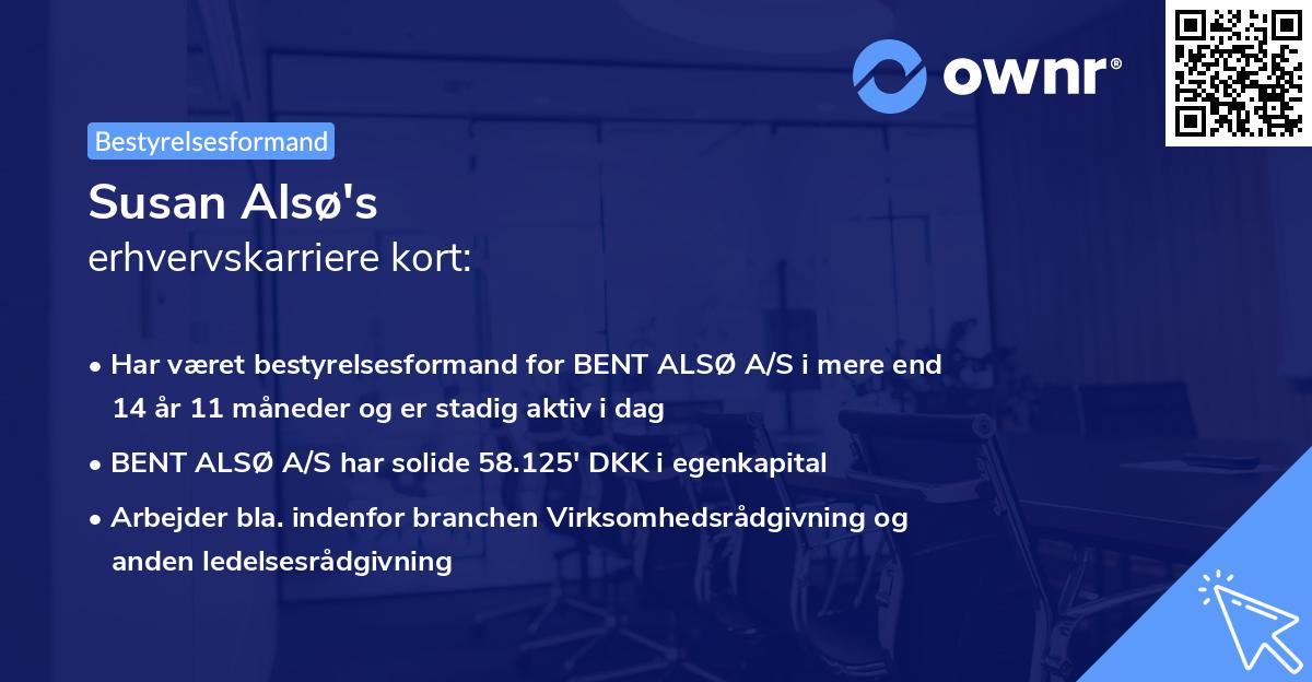 Susan Alsø's erhvervskarriere kort