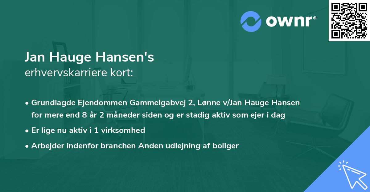 Jan Hauge Hansen's erhvervskarriere kort