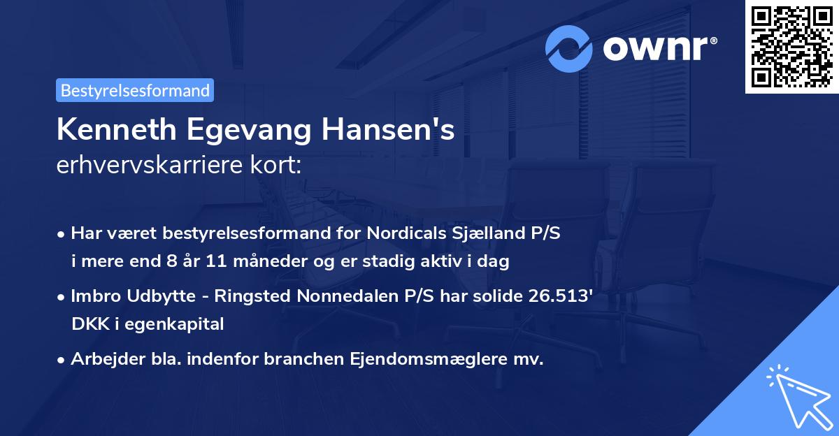 Kenneth Egevang Hansen's erhvervskarriere kort