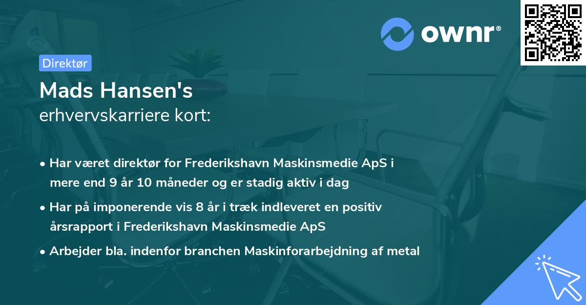 Mads Hansen's erhvervskarriere kort