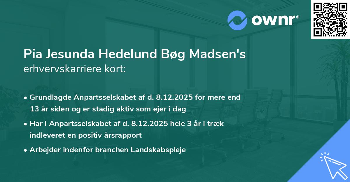 Pia Jesunda Hedelund Bøg Madsen's erhvervskarriere kort
