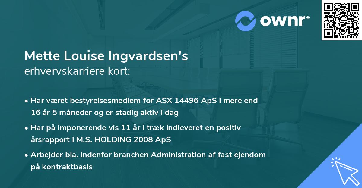 Mette Louise Ingvardsen's erhvervskarriere kort