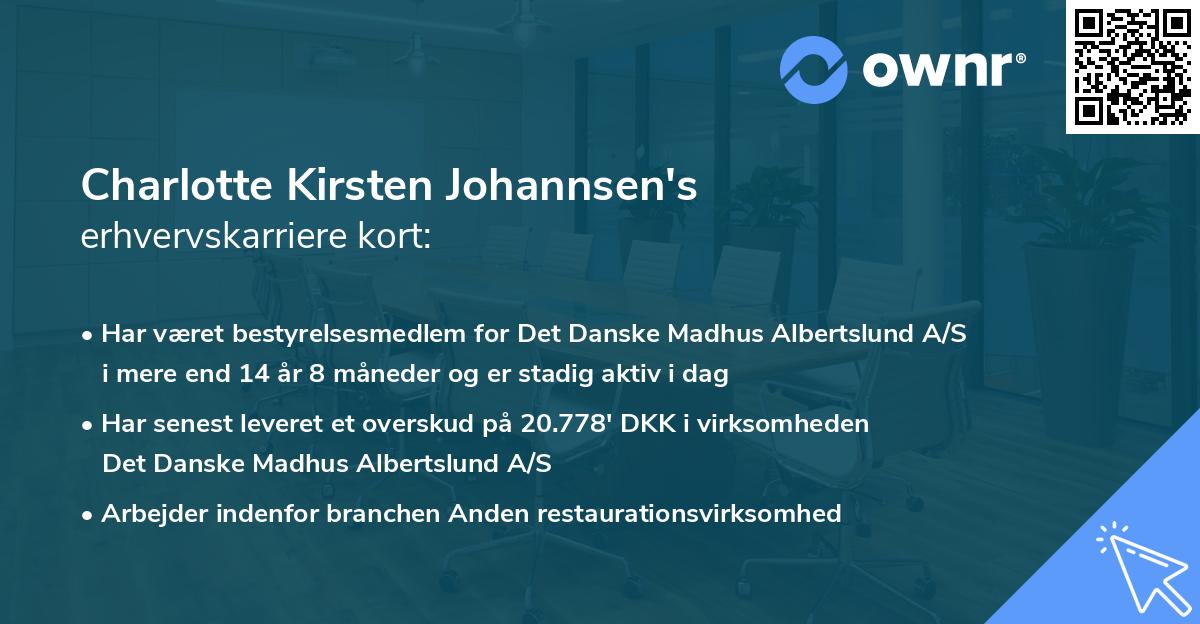 Charlotte Kirsten Johannsen's erhvervskarriere kort