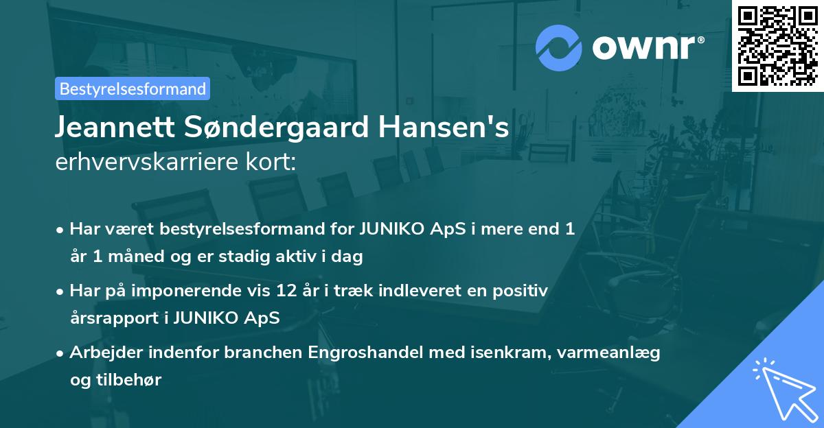 Jeannett Søndergaard Hansen's erhvervskarriere kort