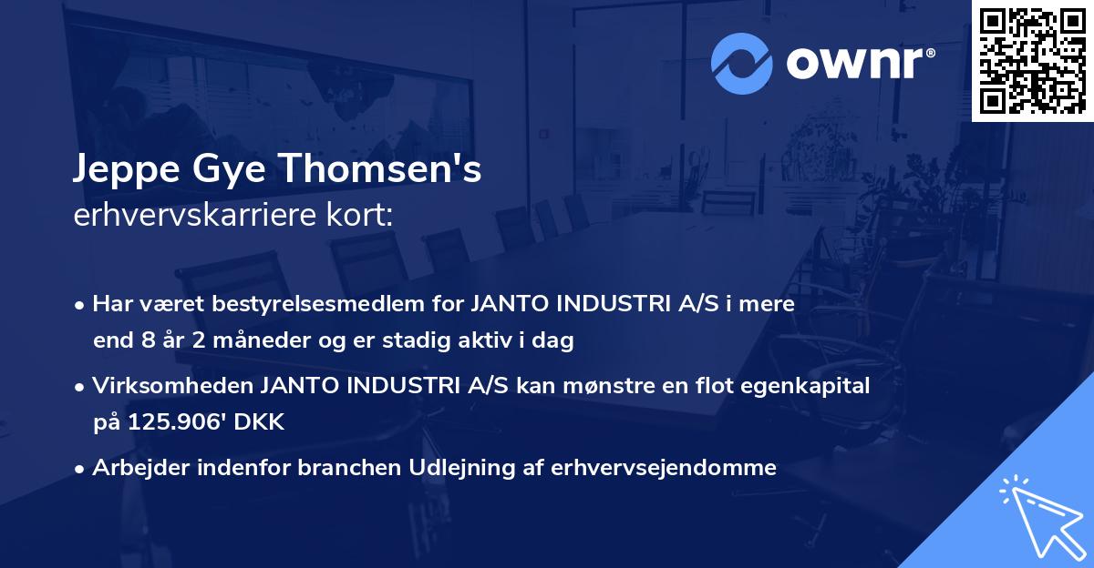 Jeppe Gye Thomsen's erhvervskarriere kort