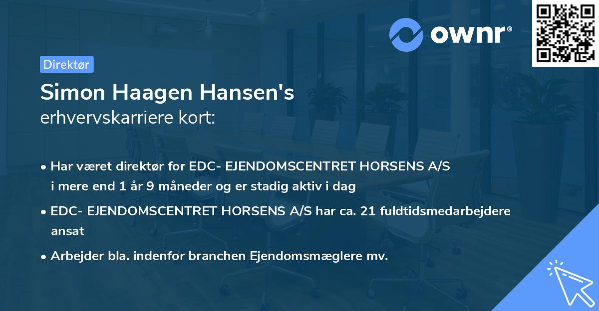 Simon Haagen Hansen's erhvervskarriere kort