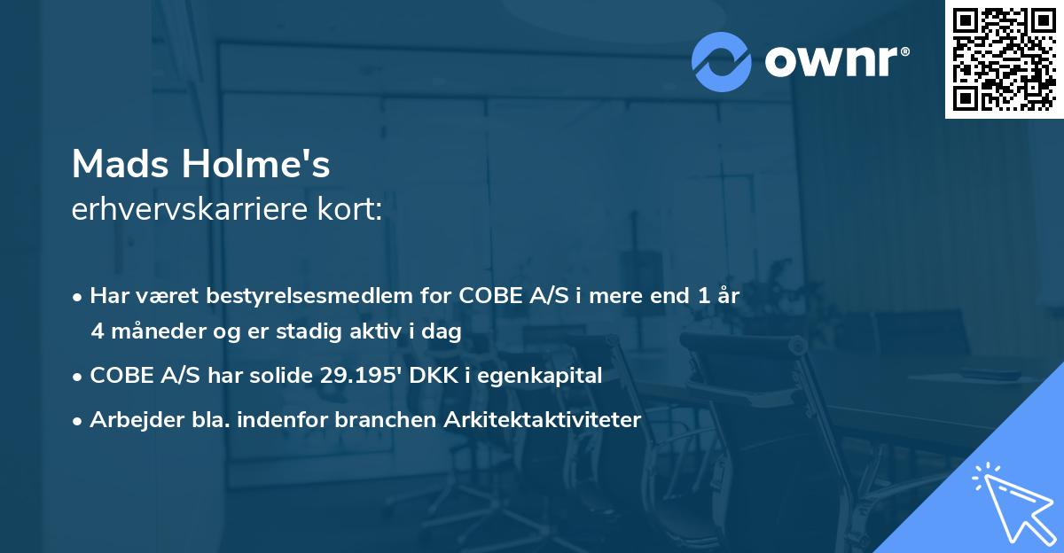 Mads Holme's erhvervskarriere kort