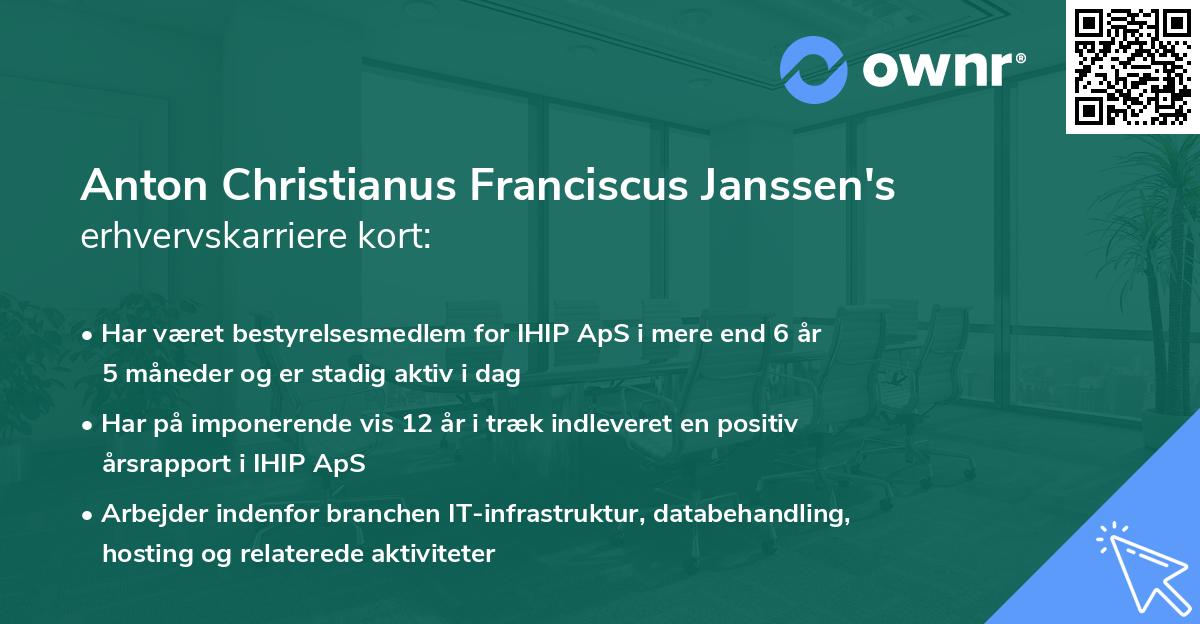 Anton Christianus Franciscus Janssen's erhvervskarriere kort