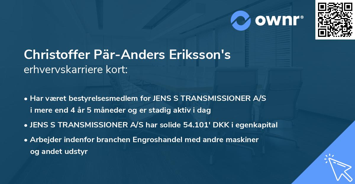 Christoffer Pär-Anders Eriksson's erhvervskarriere kort