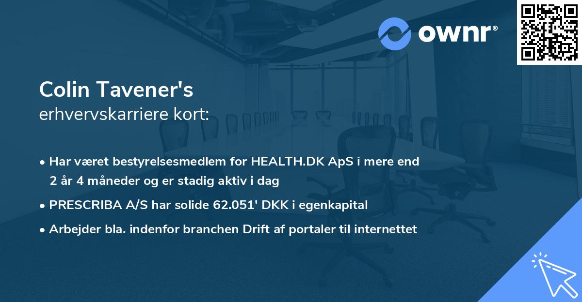Colin Tavener's erhvervskarriere kort