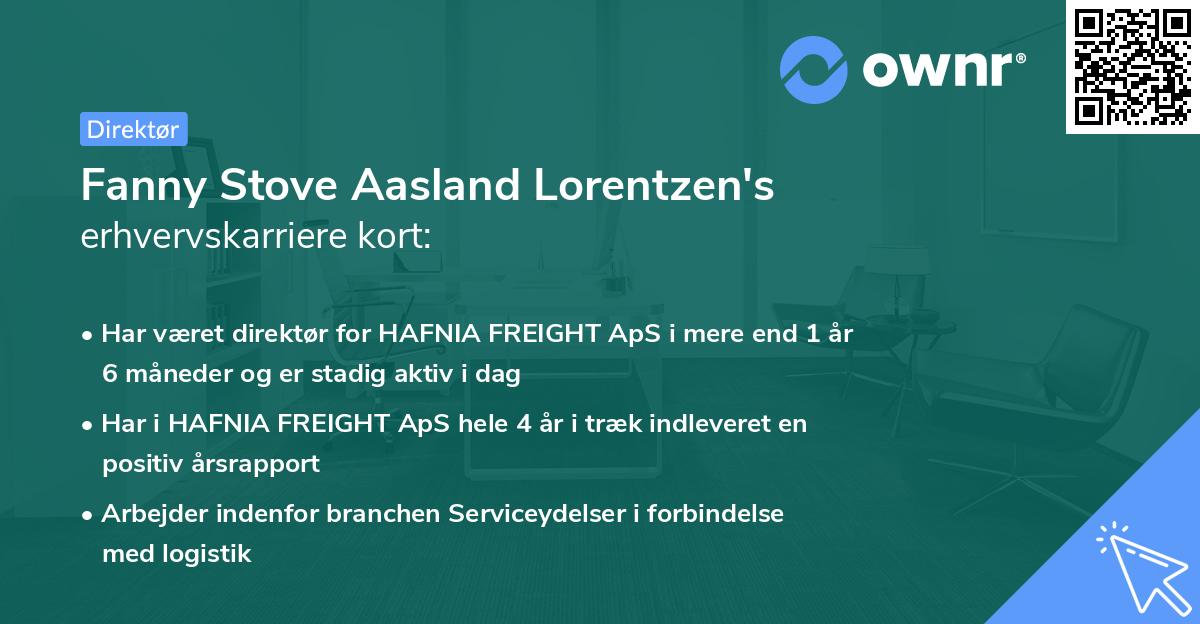 Fanny Stove Aasland Lorentzen's erhvervskarriere kort