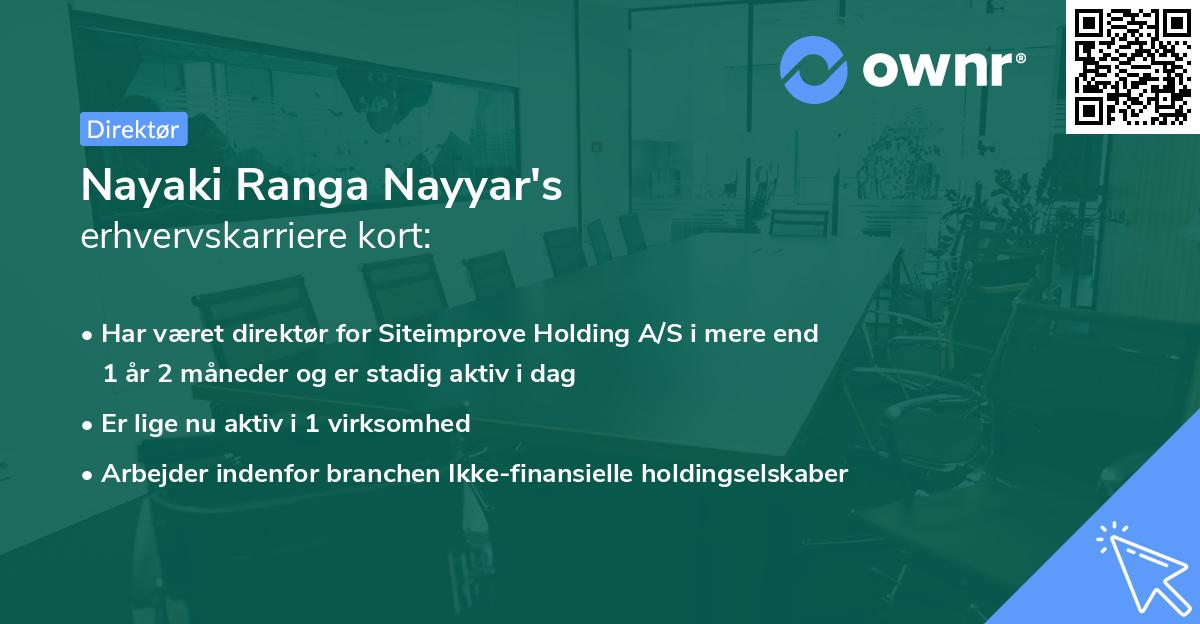 Nayaki Ranga Nayyar's erhvervskarriere kort