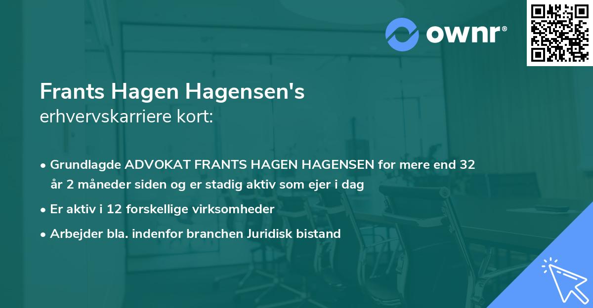 Frants Hagen Hagensen's erhvervskarriere kort