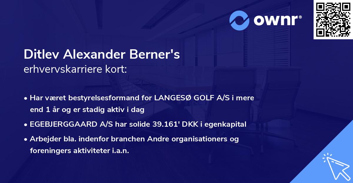 Ditlev Alexander Berner's erhvervskarriere kort