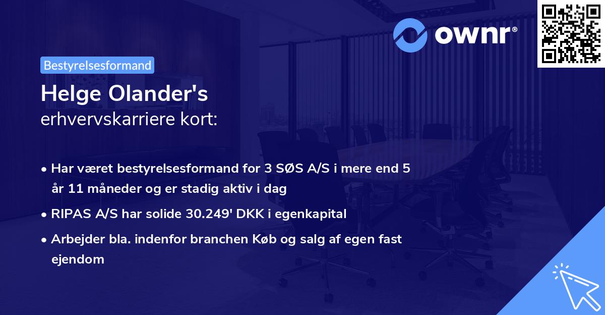 Helge Olander's erhvervskarriere kort