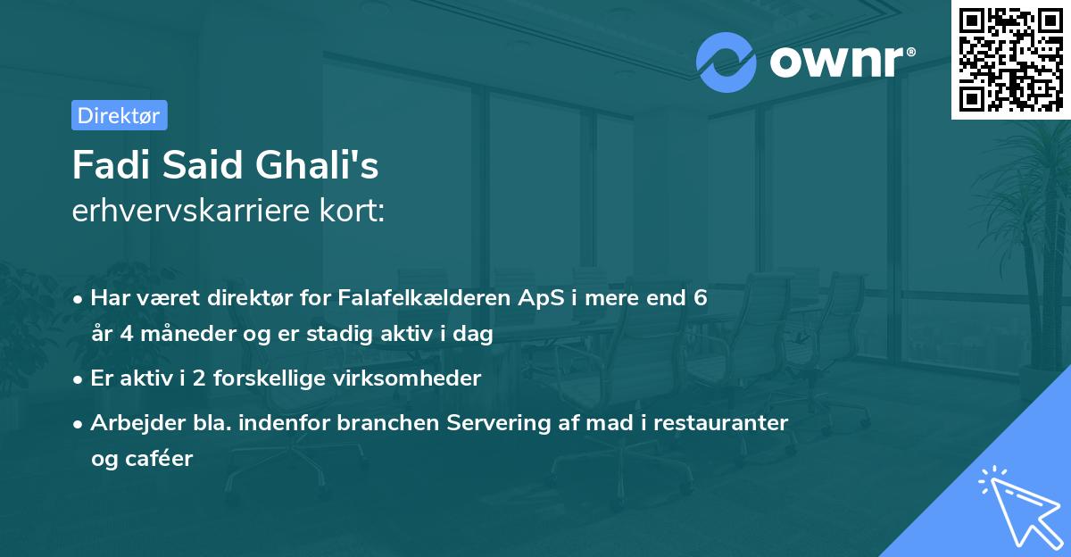 Fadi Said Ghali's erhvervskarriere kort