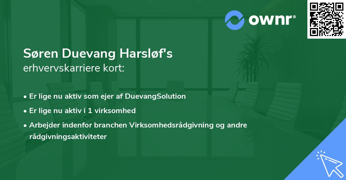 Søren Duevang Harsløf's erhvervskarriere kort