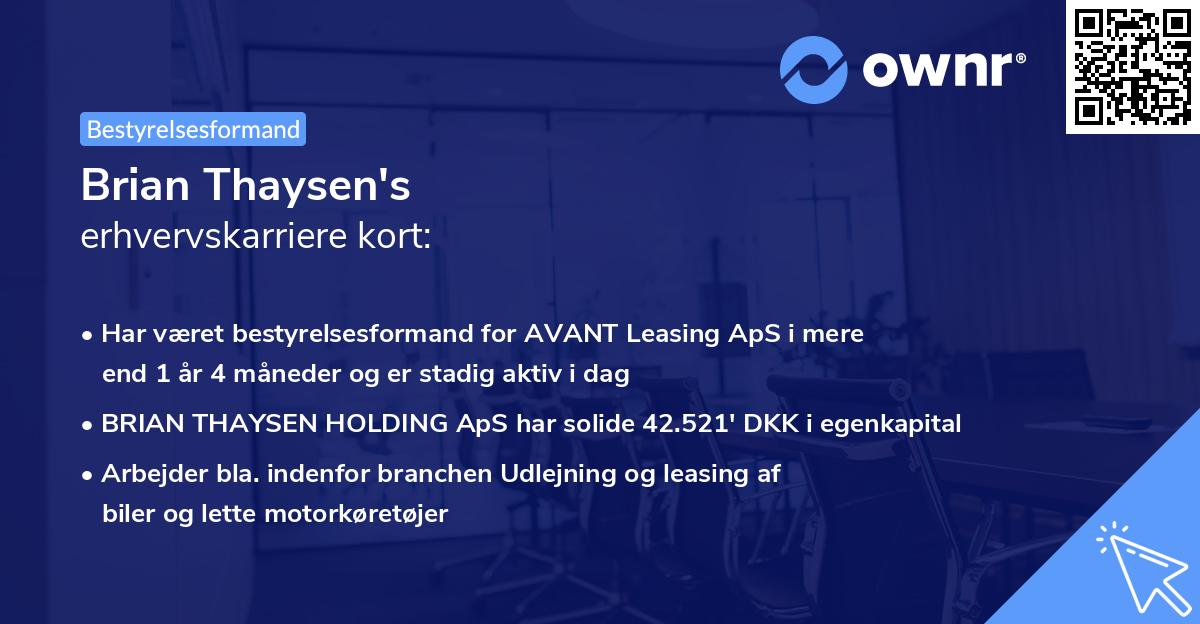 Brian Thaysen's erhvervskarriere kort