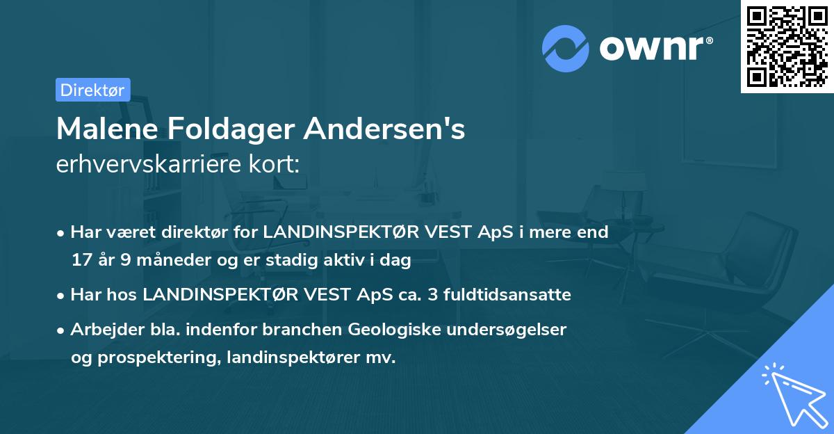 Malene Foldager Andersen's erhvervskarriere kort