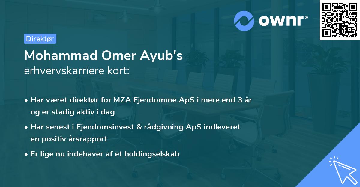 Mohammad Omer Ayub's erhvervskarriere kort