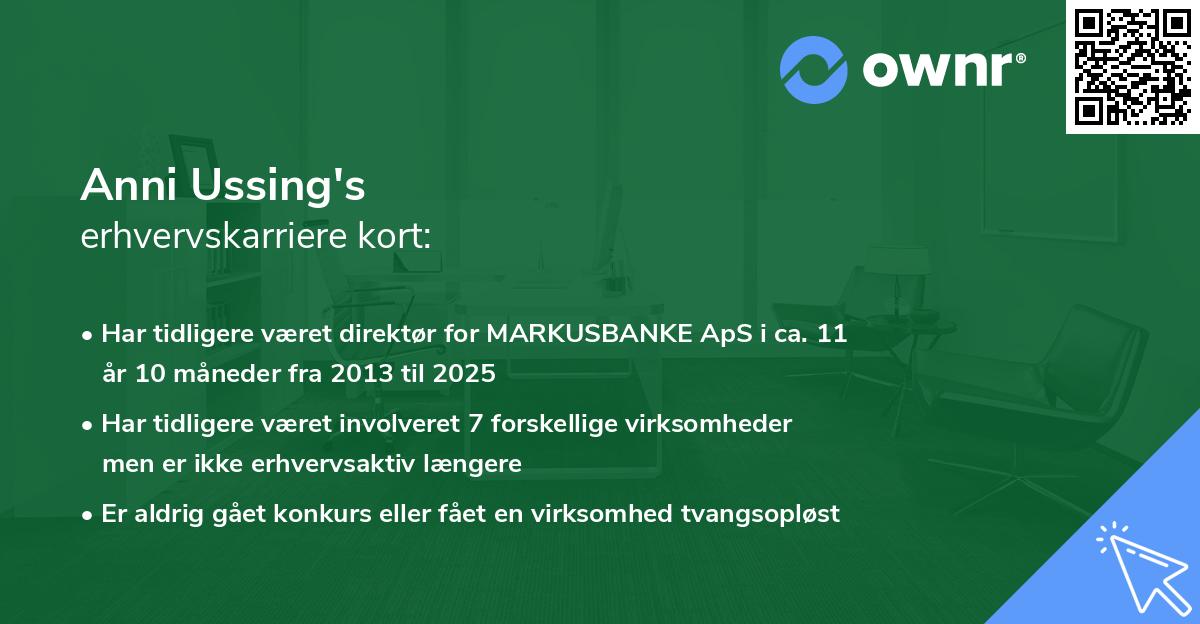 Anni Ussing's erhvervskarriere kort