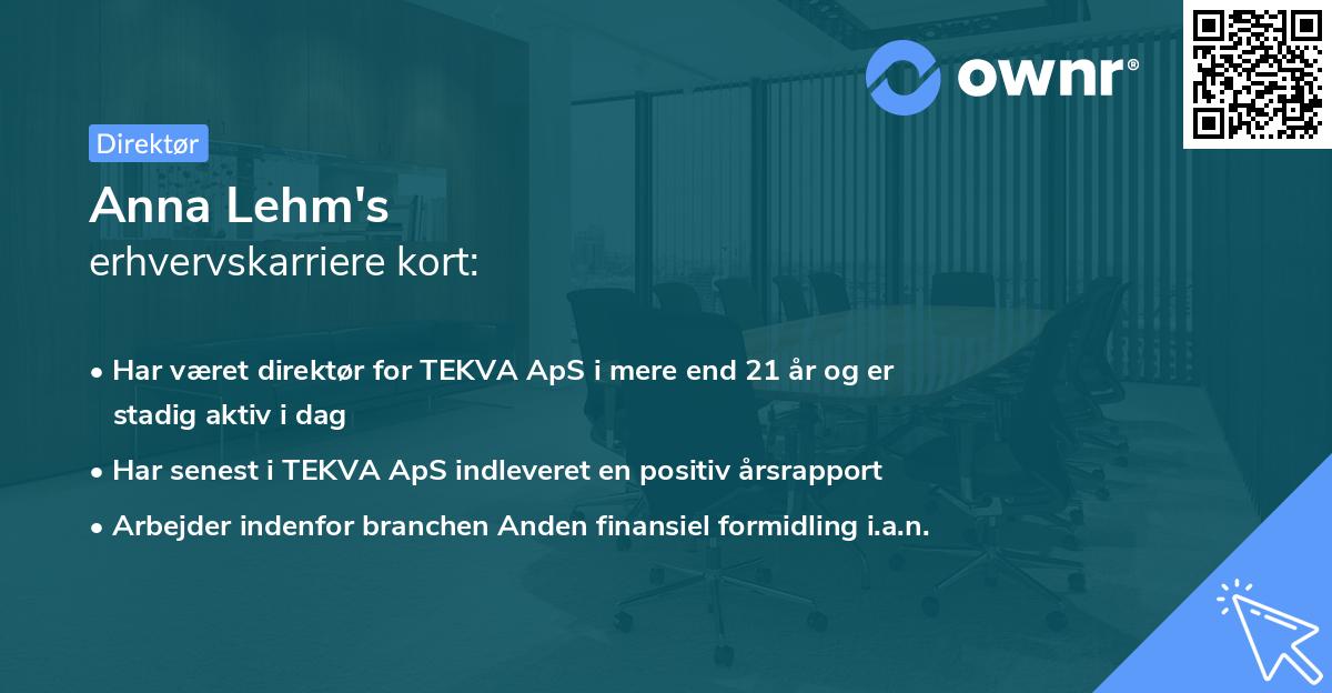 Anna Lehm's erhvervskarriere kort