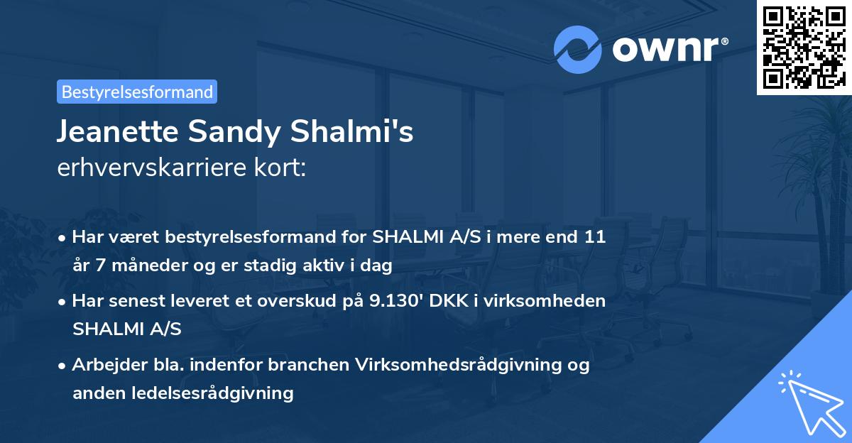 Jeanette Sandy Shalmi's erhvervskarriere kort