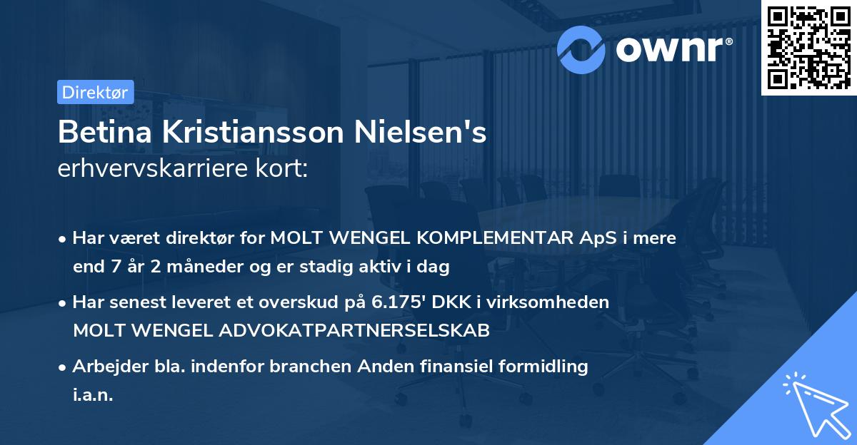 Betina Kristiansson Nielsen's erhvervskarriere kort