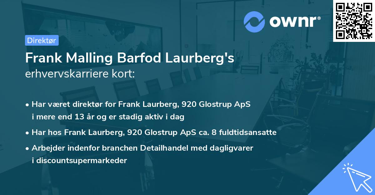 Frank Malling Barfod Laurberg's erhvervskarriere kort