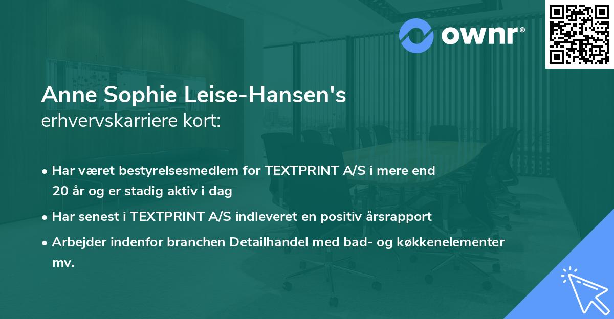 Anne Sophie Leise-Hansen's erhvervskarriere kort