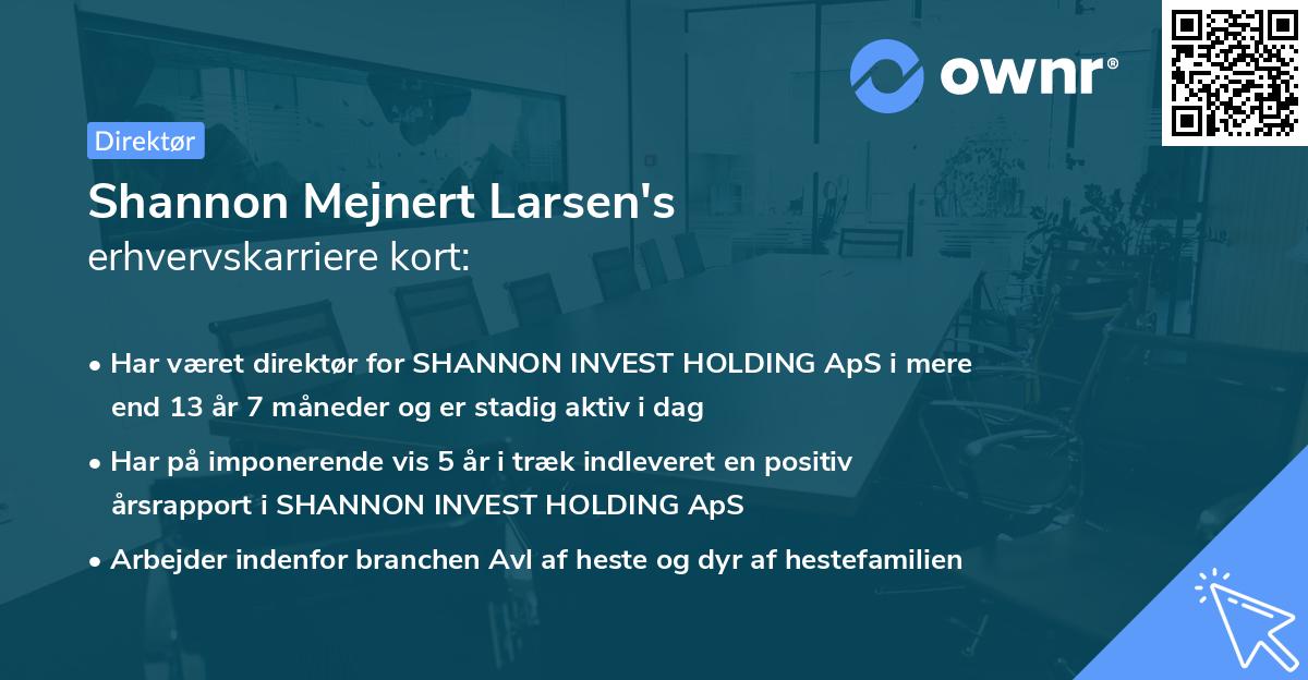 Shannon Mejnert Larsen's erhvervskarriere kort