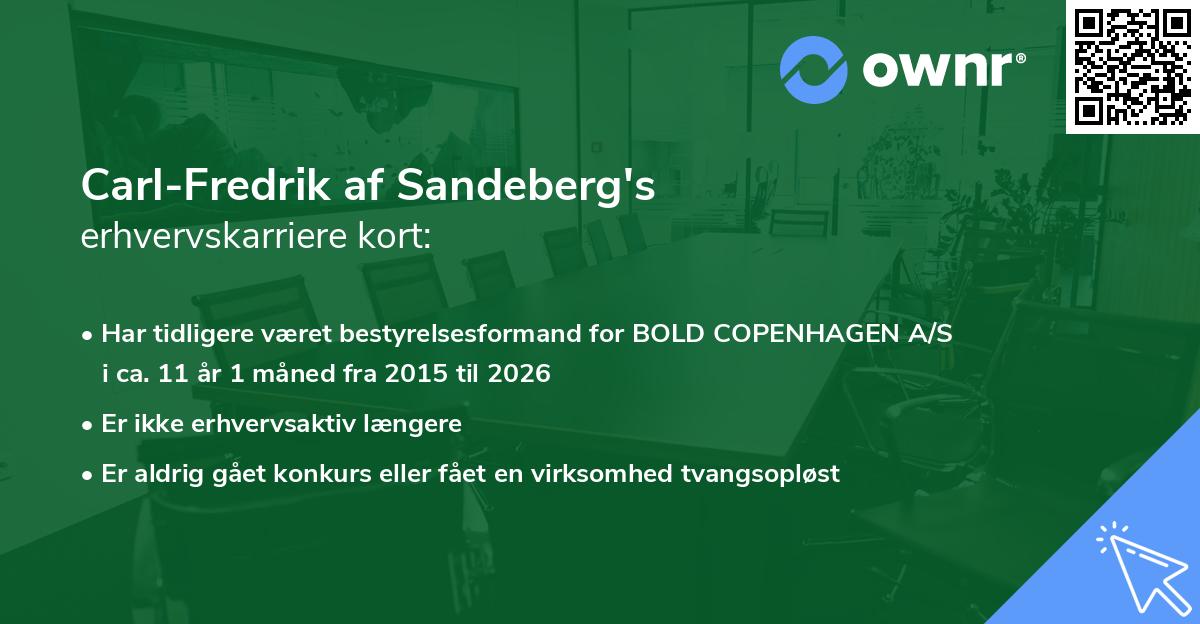 Carl-Fredrik af Sandeberg's erhvervskarriere kort