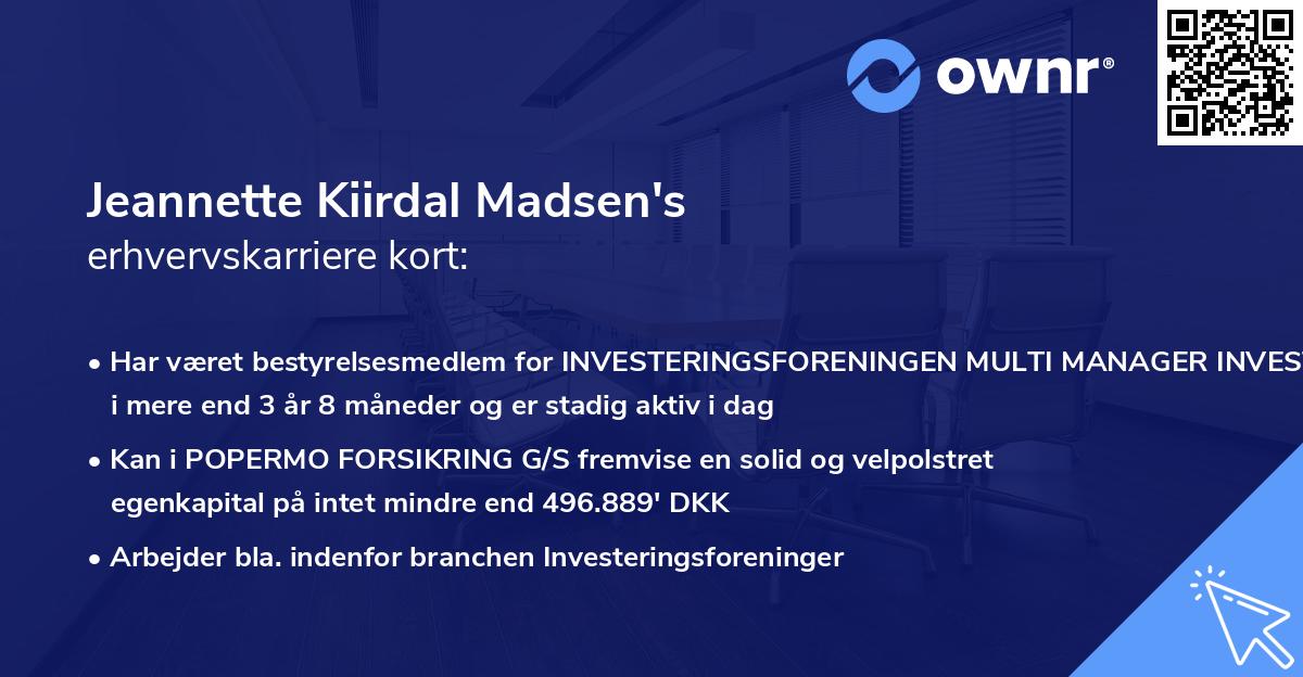 Jeannette Kiirdal Madsen's erhvervskarriere kort