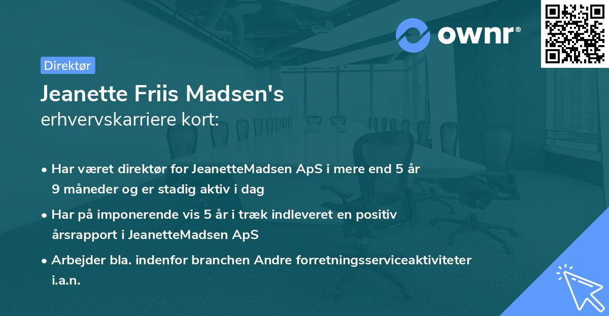 Jeanette Friis Madsen's erhvervskarriere kort