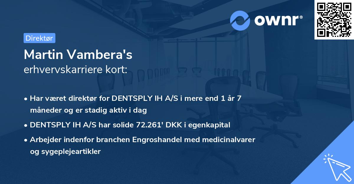 Martin Vambera's erhvervskarriere kort