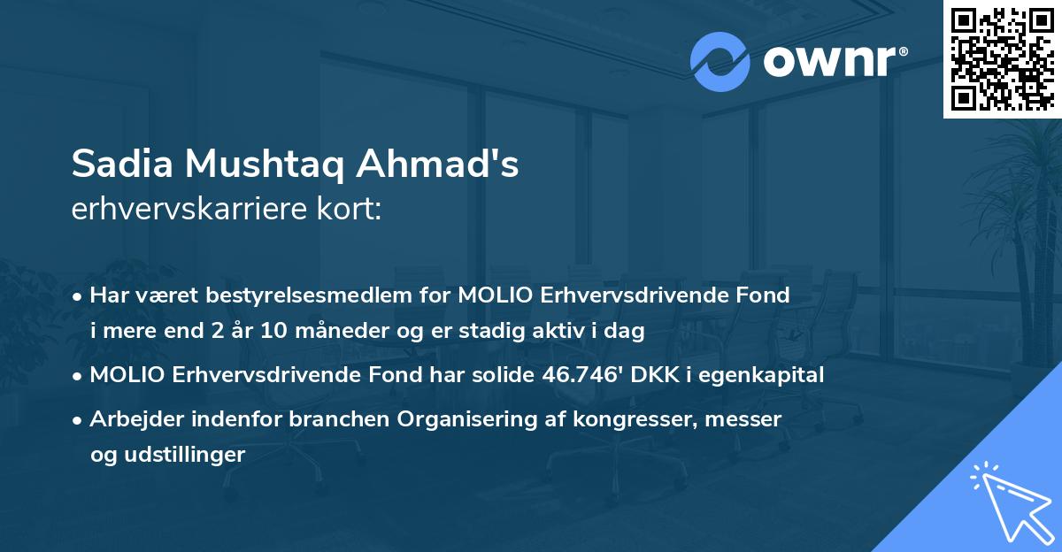Sadia Mushtaq Ahmad's erhvervskarriere kort