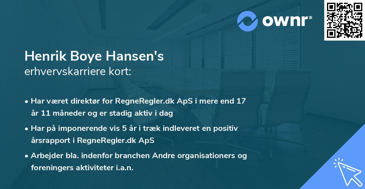 Henrik Boye Hansen's erhvervskarriere kort