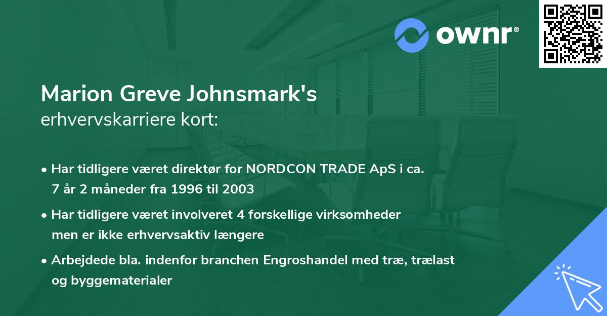 Marion Greve Johnsmark's erhvervskarriere kort