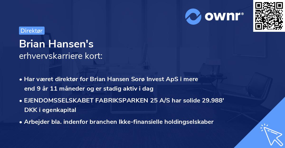 Brian Hansen's erhvervskarriere kort