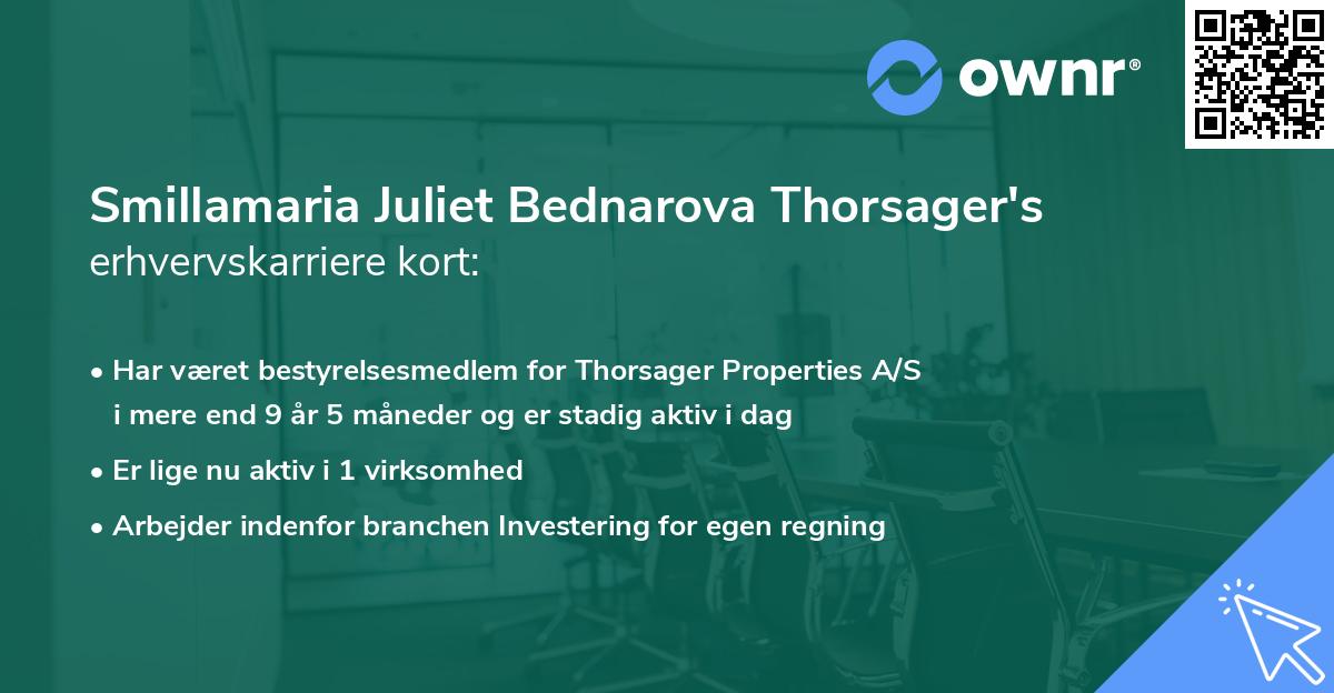 Smillamaria Juliet Bednarova Thorsager's erhvervskarriere kort
