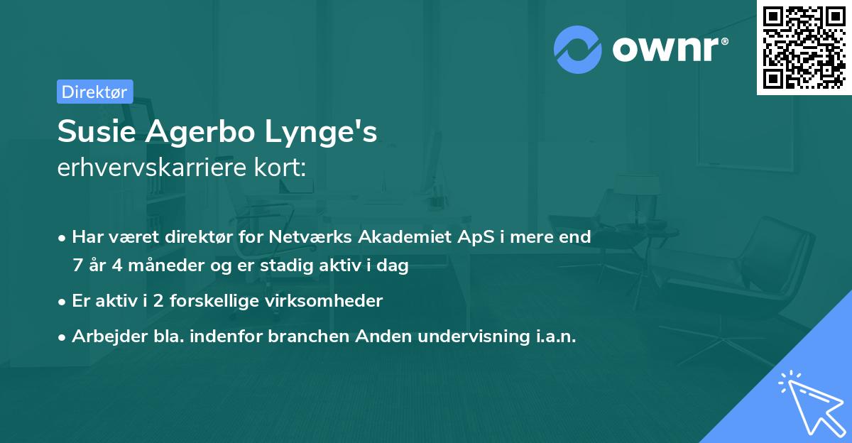 Susie Agerbo Lynge's erhvervskarriere kort