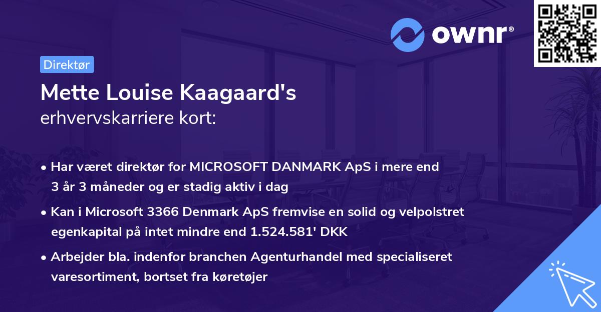 Mette Louise Kaagaard's erhvervskarriere kort