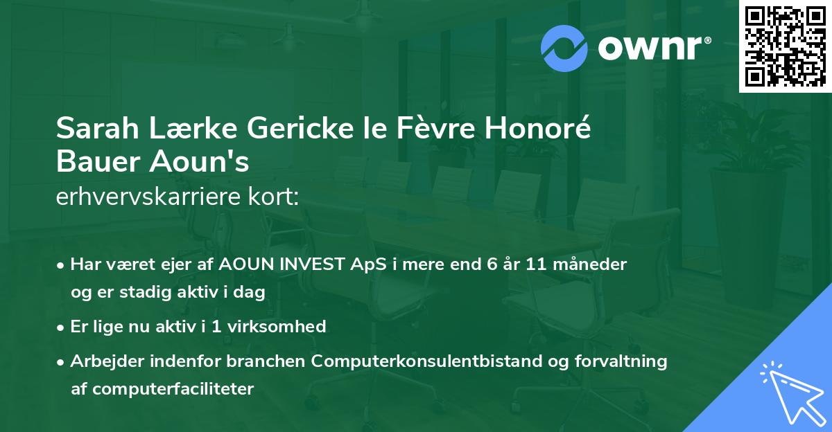 Sarah Lærke Gericke le Fèvre Honoré Bauer Aoun's erhvervskarriere kort
