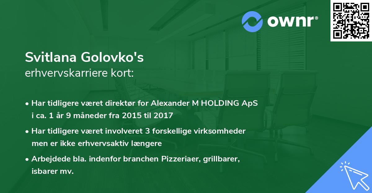 Svitlana Golovko's erhvervskarriere kort