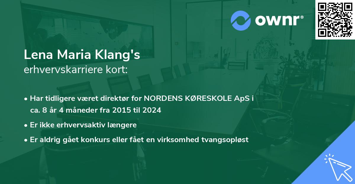 Lena Maria Klang's erhvervskarriere kort