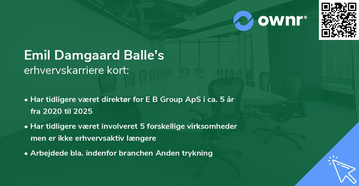 Emil Damgaard Balle's erhvervskarriere kort