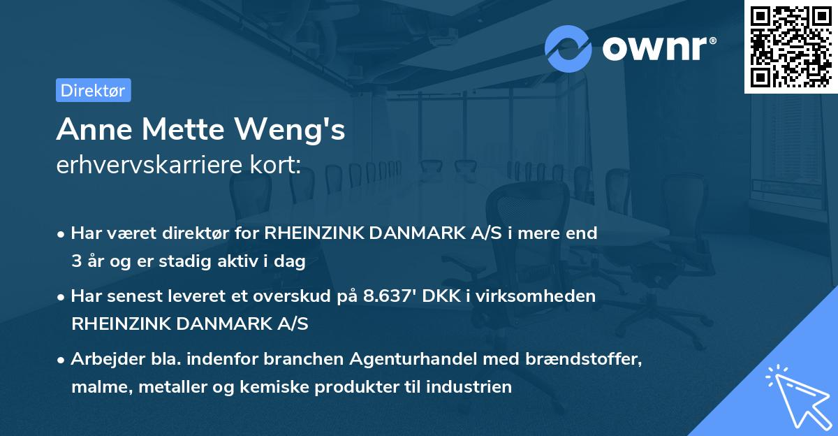 Anne Mette Weng's erhvervskarriere kort