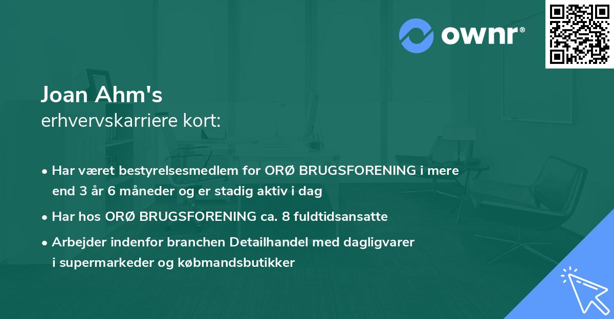 Joan Ahm's erhvervskarriere kort