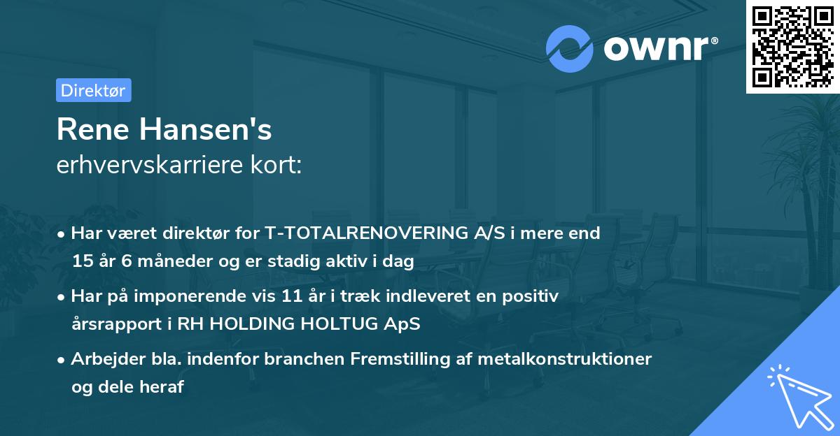 Rene Hansen's erhvervskarriere kort
